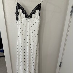 NIA Polka Dot Lace Trim Slip Dress - White/Black